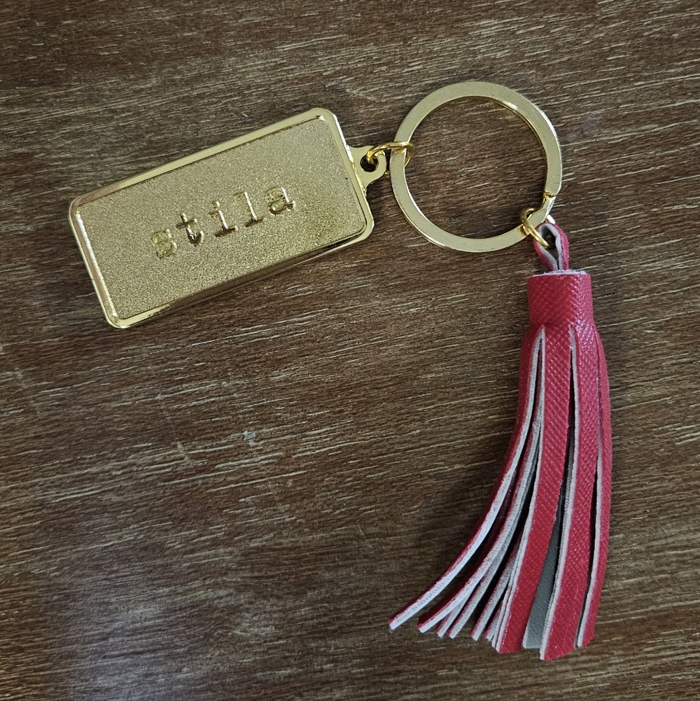 NEW Stila Gold and Red Keychain with Tassel Mirror Keychain Metal Stila Makeup